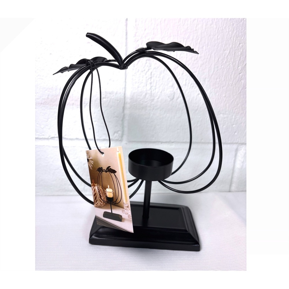 Matte Black Metal Pumpkin Candle Holder Wireframe Votive Stand Autumn Decor